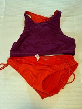 Athleta Purple Crop Tank Bikini Top orange Tie-Side Bottoms matching swim set